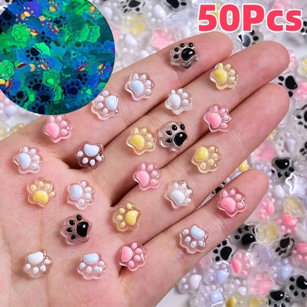 50 шт. 3D светящиеся подвески для ногтей "Кошачьи лапки" Милые смоляные лапки, декор в стиле Y2K для маникюра и заколок