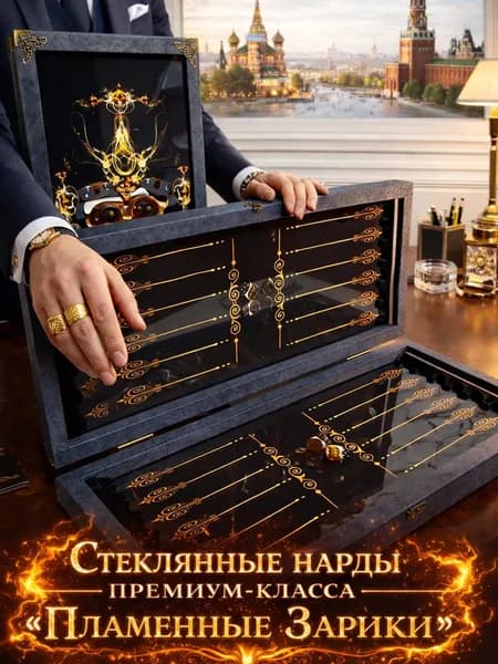 Нарды подарочные "Пламенные Зарики", большие 60 на 60 см, игровое поле под стеклом, из натурального дерева, обтянуты экокожей премиум класса, нарды большие деревянные