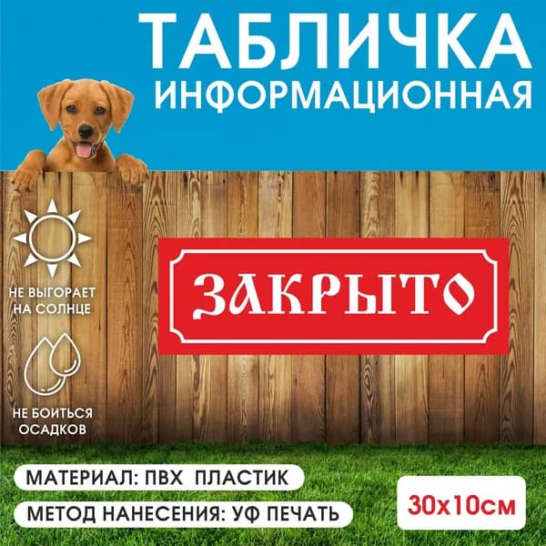 Табличка информационная на дверь " закрыто" 30х10 см ПВХ пластика, с УФ печатью