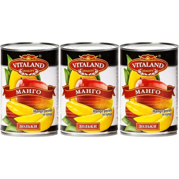 Манго Vitaland дольки в сиропе, набор: 3 штуки