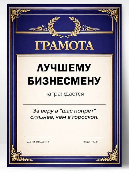 Грамота диплом в подарок - Лучшему бизнесмену