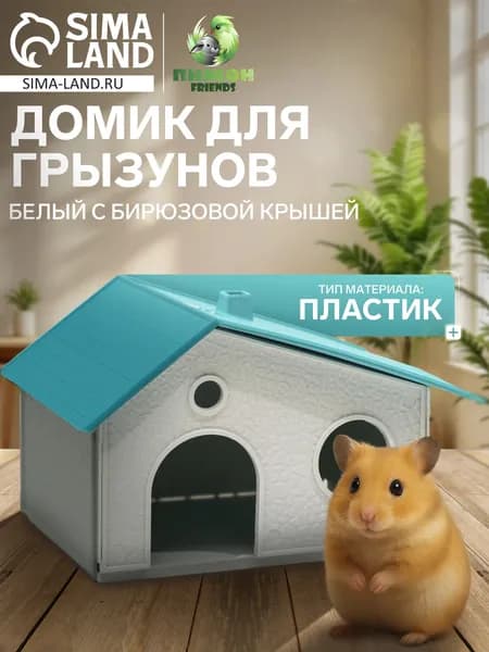 Домик для грызунов сборный Нора 9 13 10, белый с бирюзовой крышей