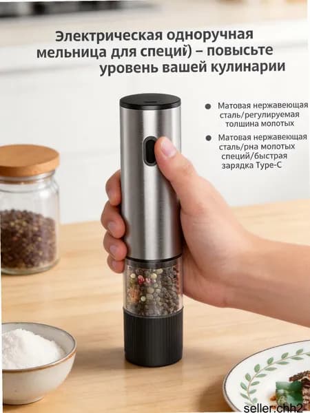 Мельница для специй с LED индикатором работы, автоматическая с питанием от аккумулятора для современной кухни