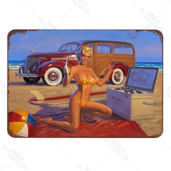 Табличка металлическая интерьерная Pin-Up Девушка Пинап
