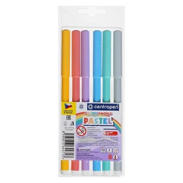 Фломастеры Centropen 6 цветов, Colour World Pastel, пастельные, европодвес, линия 1,0 мм
