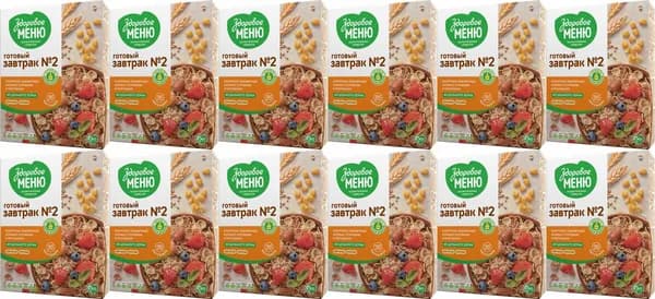Хлопья Здоровое меню кукурузные с отрубями и протеином, комплект: 12 упаковок по 200 г