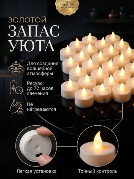 Свечи поминальные, 3.7 см х 3.7 см, 24 шт