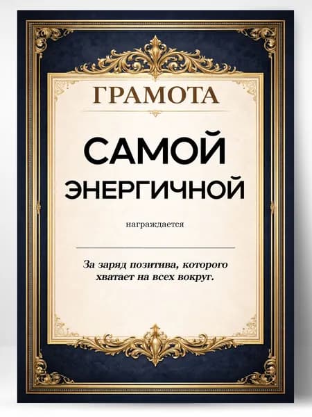 Грамота диплом в подарок - Самой энергичной