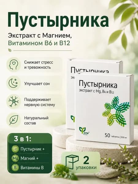 Пустырник с магнием и в6, таблетки 500мг №50 2 упаковки