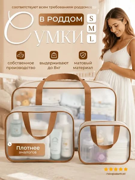 Сумки в роддом прозрачные для беременных набор 3 шт. без наполнения для мамы и малыша