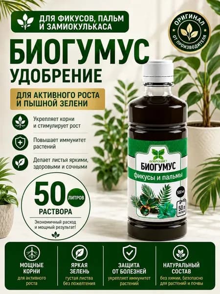 Удобрение для комнатных растений и цветов, фикусов, пальм, 500 мл. Биогумус, универсальное, концентрат
