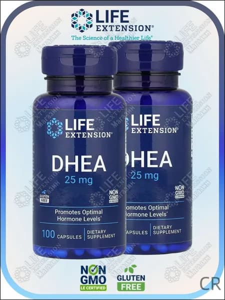 Life Extension, ДГЭА, 25 мг, 100 капсул 2 бутылки