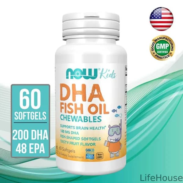 NOW Омега-3 для детей DHA Kids Chewables, 60 капсул