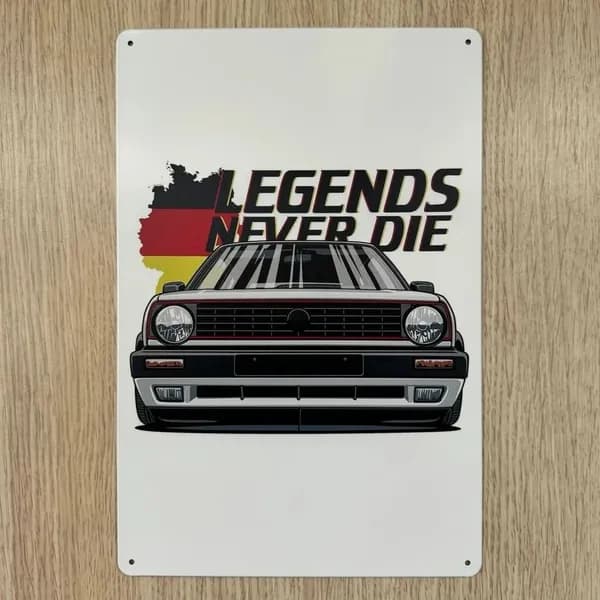 Табличка металлическая интерьерная Арт Фольцваген Гольф Art VW Golf Legends Never Die