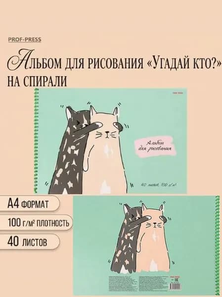 Альбом для рисования 40 л, A4, на спирали, офсет, 100 г/м2, обложка из картона, "Угадай кто?"