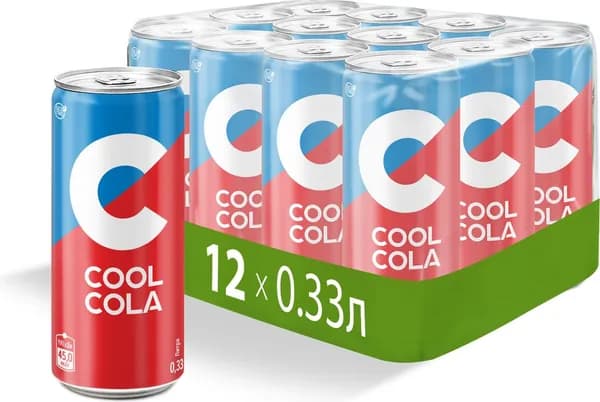 Газированный напиток Cool Cola безалкогольный, 0,33 л а/б х 12шт