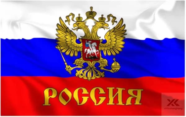 Флаг России с гербом большой 90 на 145 см / Триколор с гербом надпись Россия