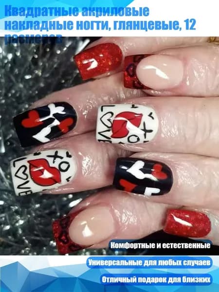 Квадратные акриловые накладные ногти, глянцевые, 12 размеров