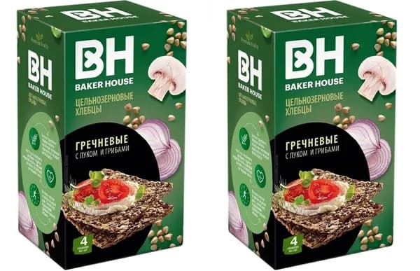 Baker House Хлебцы Скандинавские, цельнозерновые, гречневые с луком и грибами, 180 г, 2 уп