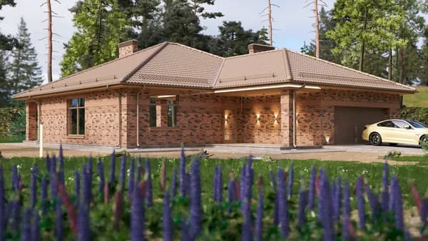 Проект "МАЖОР" типового одноэтажного дома 200 м2 из керамоблоков с большим гаражом и 3 спальнями
