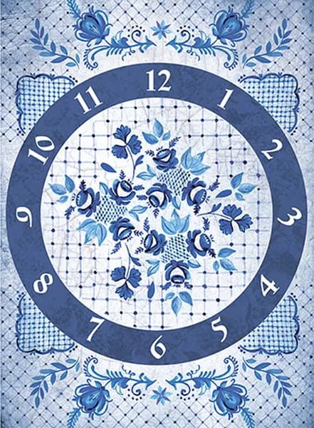 Набор декупажных карт (2 штуки), формат А4, "Гжель: часы", винтажный рисунок