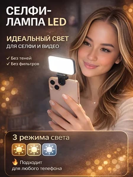 Селфи-лампа LED с зажимом для телефона HY-24, 3 режима света, USB, лампа для блогеров, подсветка для фото и видео