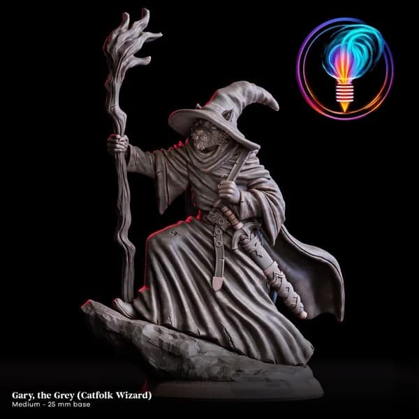 Фигурки для настольных игр, Герри Серый, Кот-маг, ДнД, Dangeon and Dragons, sci-fi, pathfinder. база 25mm