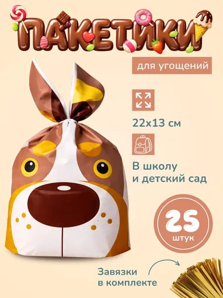 Пакет подарочный 22х13х6 см 25 шт