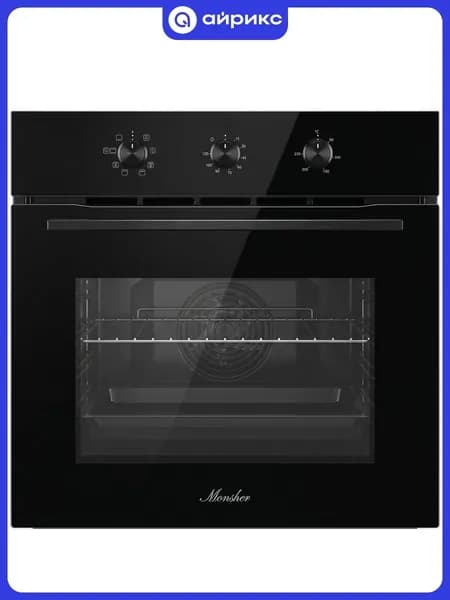 Электрический духовой шкаф Monsher MOE 6163 Noir, 59.5 см, 70 л, 8 режимов, гриль и конвекция, гидролизная очистка, черный