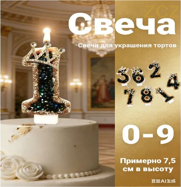 Свечи для торта цифра 1 "0", 7.51 см х 5.62 см, 1 шт