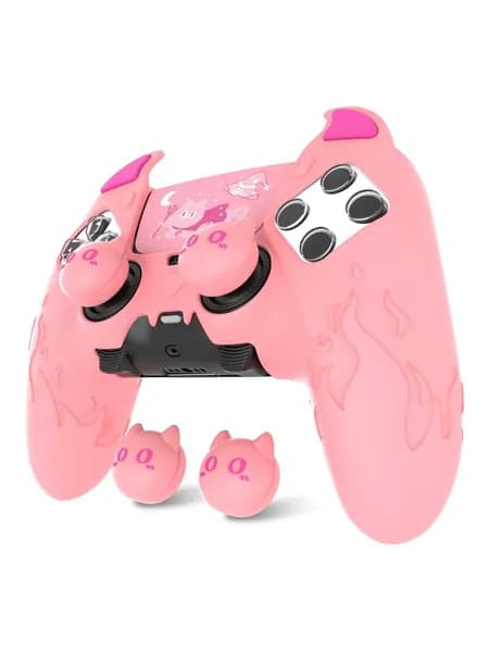 PlayVital Чехол силиконовый для PS5 DualSense Edge Demon Розовый, антискользящий, с накладками на стики и стикером