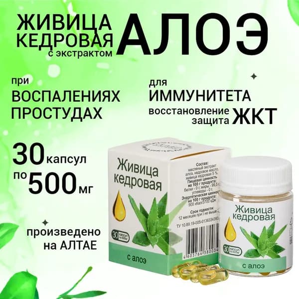 Живица с алоэ капсулы 30 шт по 500 мг Олимед на кедровом масле с экстрактом алоэ от кашля, от простуды, для иммунитета взрослым