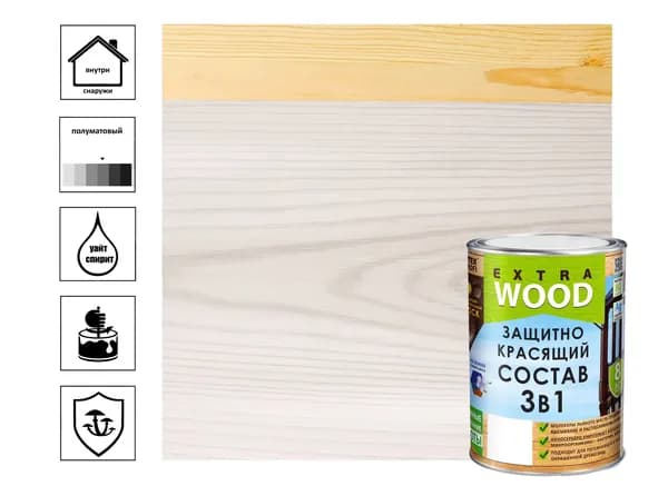 Состав защитно-красящий Farbitex Wood Extra Карелия 3в1 для древесины, белый, 0.75 л