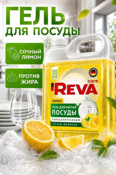 Средство для мытья посуды 5л, Гель / Reva Care Лимон