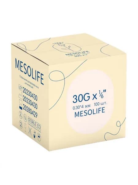 Игла медицинская MESOLIFE для мезотерапии инъекционная стерильная 30G 0,30*6 мм 100 шт/уп