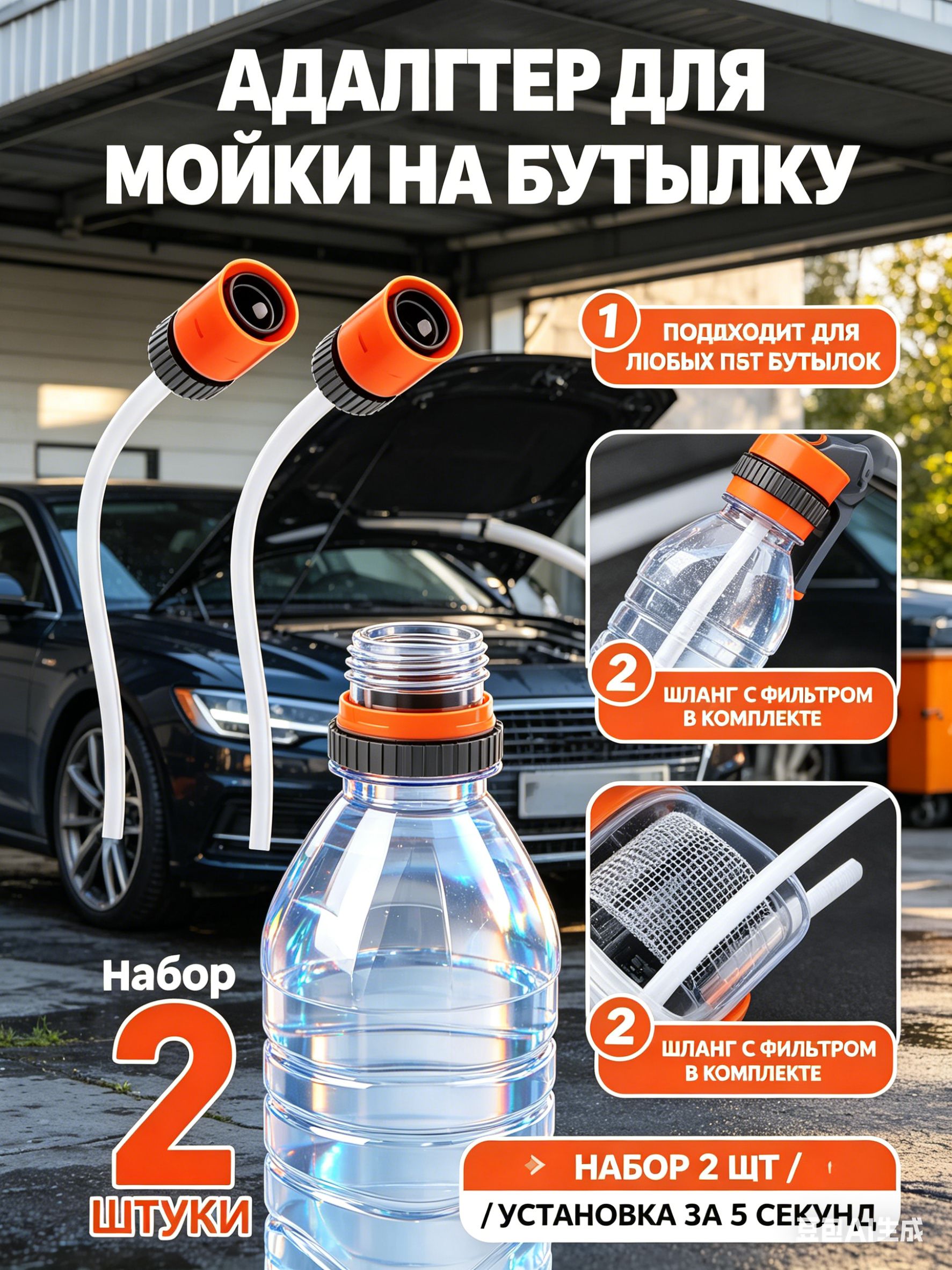 Переходник адаптер для мойки высокого давления насадка на бутылку -2 штуки