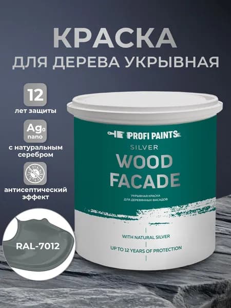 Краска по дереву акриловая для фасадов и внутренних работ PROFIPAINTS SILVER WOOD FACADE 0.9л, RAL-7012
