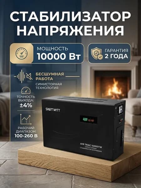 Cтабилизатор напряжения 220в, 10000 Вт, симисторный, SMARTWATT AVR TRIAC, настенный, однофазный для дома