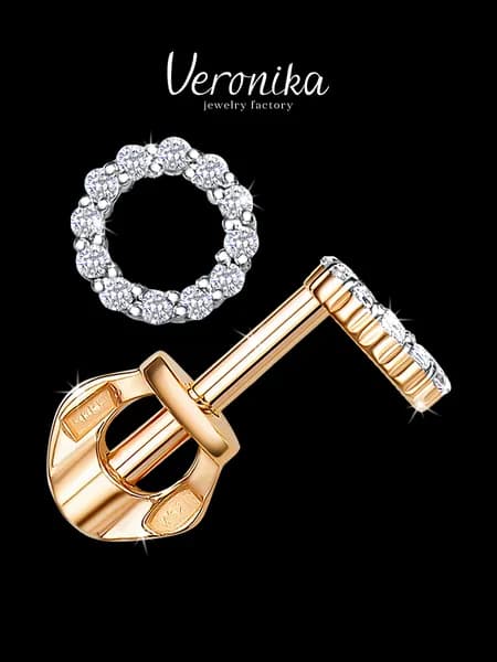 Серьги пусеты серебро 925 позолоченное Круг с фианитами Veronika jewelry factory