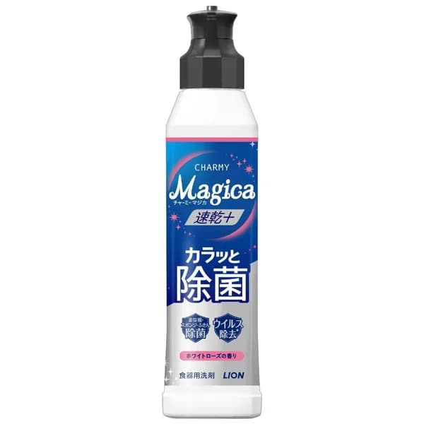 LION Средство для мытья посуды Charmy Magica Quick Dry+ аромат белых роз, 220 мл бутылка с дозатором