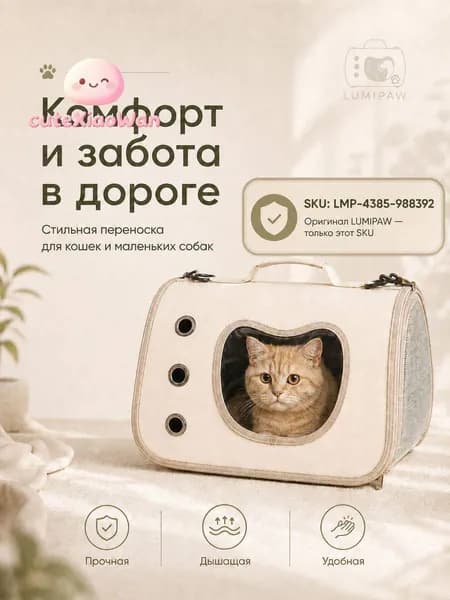 Сумка-переноска для кошек и собак, дышащая, бежевая, с окошком