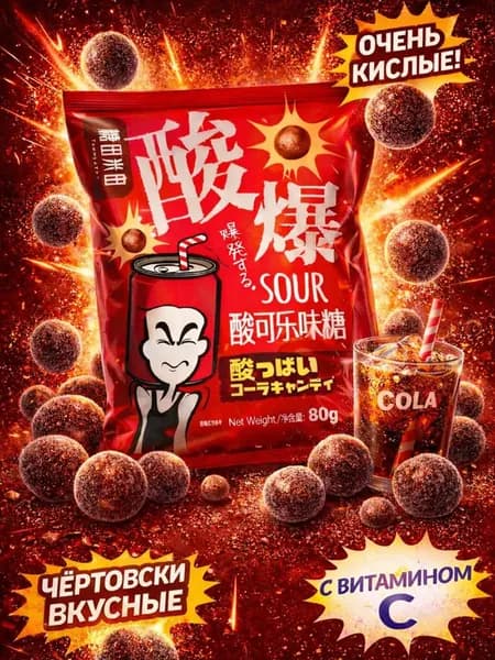 Кислые конфеты со вкусом колы 80г