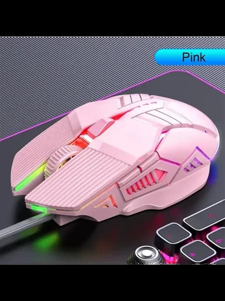 Игровая проводная мышь RGB 3200 DPI Розовый, Розовый