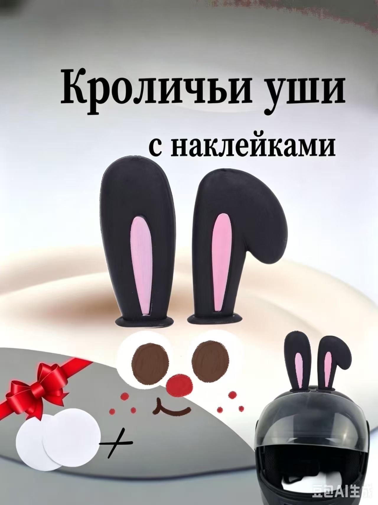 Декоративные ушки для шлема (кролика) 8,6+5,1 см
