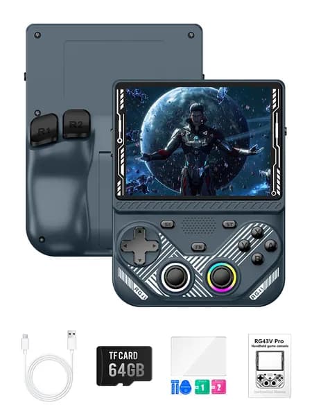 AISLPC RG43V Pro Игровая консоль, 4.3", 64GB, 18000 игр,Чип RK3562,темно-серый