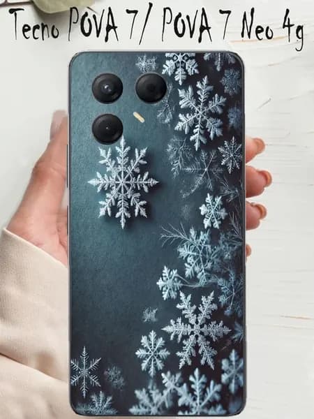 Чехол на tecno pova 7 с принтом снежинки