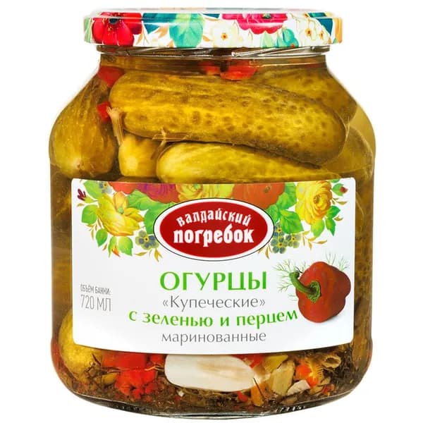 Огурцы Валдайский погребок Купеческие маринованные с перцем, 720 мл