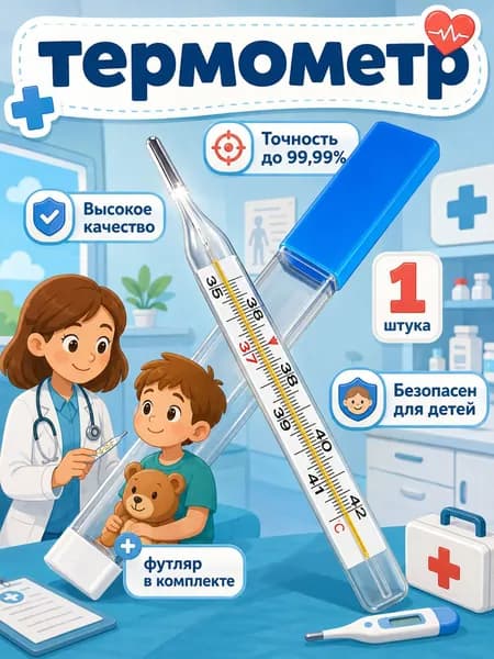 Медицинский термометр, используемый для измерения температуры тела, с защитным ящиком для хранения