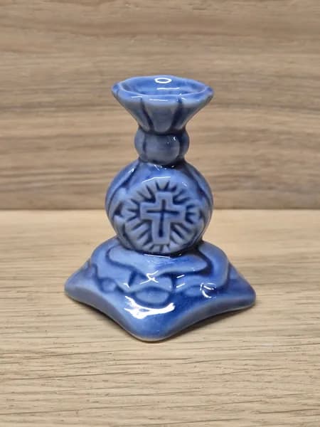 Подсвечник для церковной тонкой свечи керамический синий