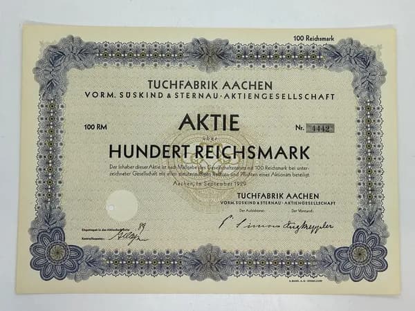 Акция Германия. Завод Sskind & Sternau Aktiengesellschaft, 100 Рейхсмарок 1929 №69